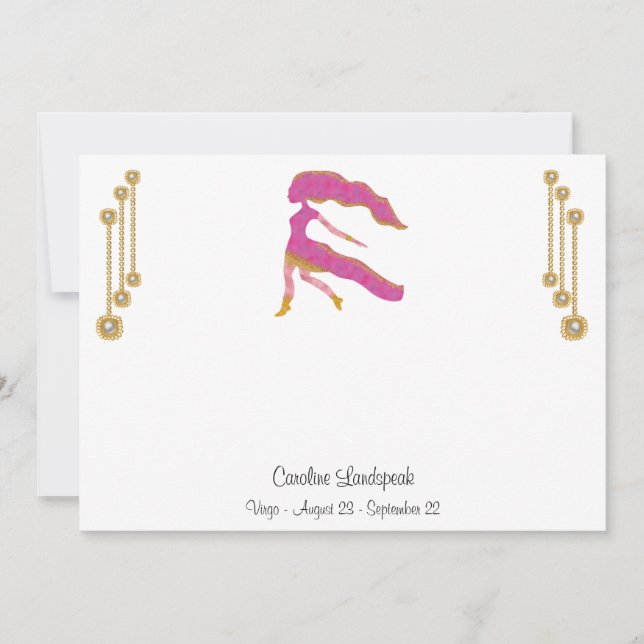 Pearl & Guld Jewels med Våg Zodiac Sign Anteckningskort (Framsida)