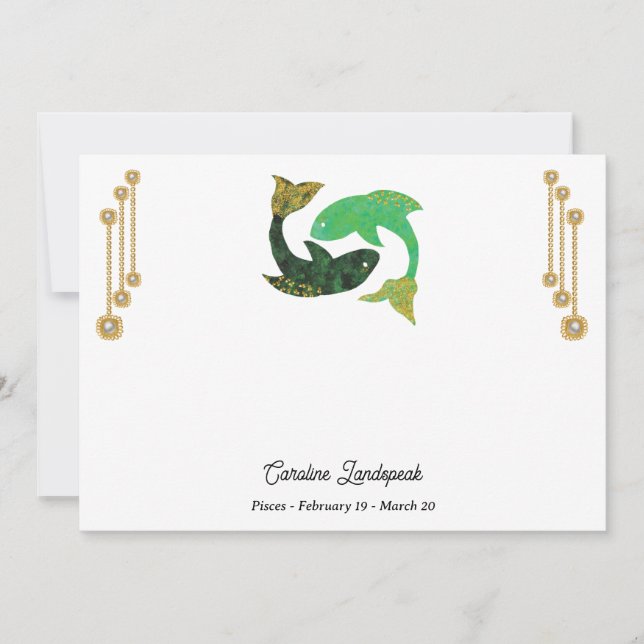 Pearl & Guld Jewels with Pisces Zodiac Sign Anteckningskort (Framsida)