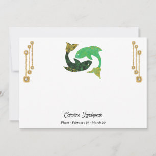 Pearl & Guld Jewels with Pisces Zodiac Sign Anteckningskort