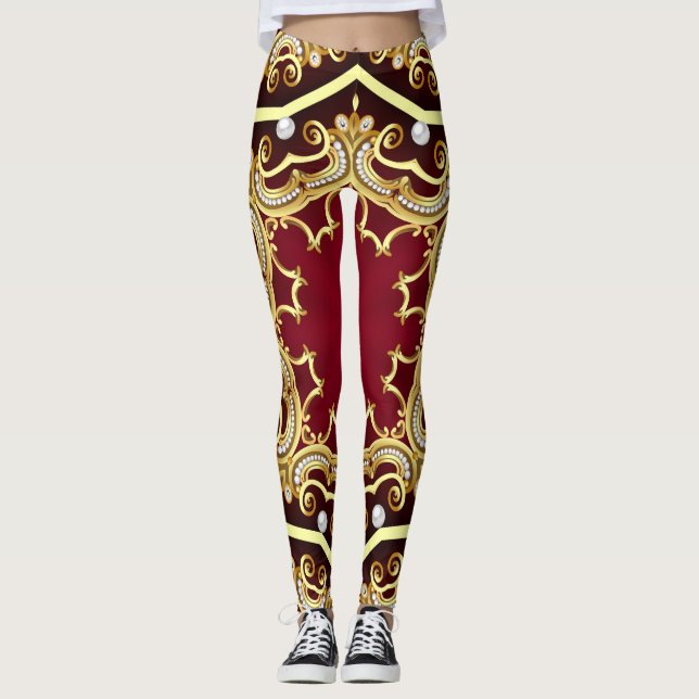 Pearl Guld Ram Illustration - bakgrund Leggings (Framsida)