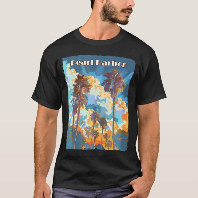 Pearl Harbour Hawaii Handflatan Träd Beach T Shirt (Framsida)