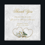 Pearl Hearts & Flowers Damask Wedding Tack Magnet<br><div class="desc">Elegantens snyggt, pärlor och blommor Bröllopet, tack vare magneter. All text, text färg, teckensnitt och bakgrund färg är helt anpassade för att uppfylla dina krav. Om du behöver hjälp med att anpassa din produkt eller vill ha matchande produkter kontaktar du mig genom min butik och jag kommer att vara mycket...</div>