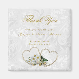 Pearl Hearts & Flowers Damask Wedding Tack Magnet