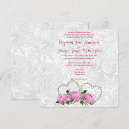 Pearl Hearts & Ro Damask Wedding Inbjudningar