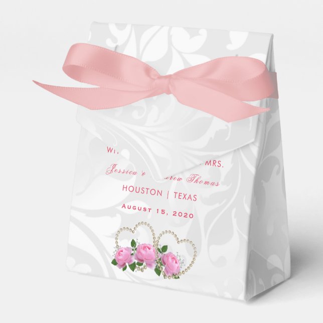 Pearl Hearts & Ro Damask Wedding Presentaskar (Framsidan Sidan)