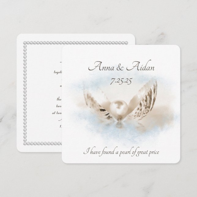 Pearl i Seashell Bröllop Inbjudningar (Fram/baksida)