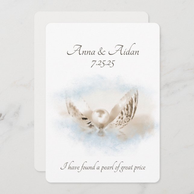 Pearl i Seashell Bröllop Inbjudningar (Fram/baksida)