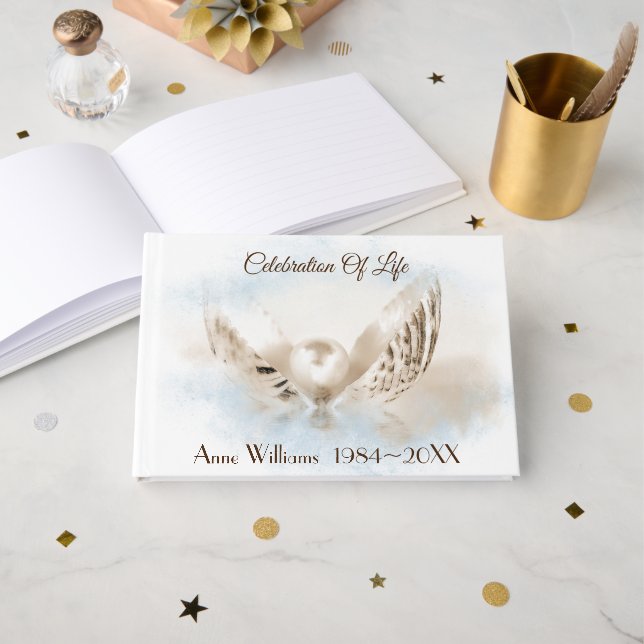 Pearl in Seashell Memorial Service Guest Bok (Framsida öppen)