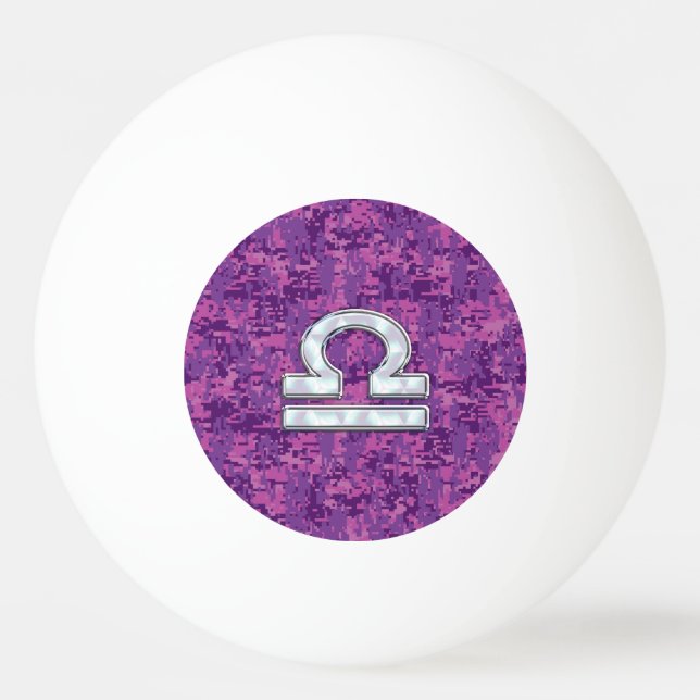 Pearl Libra Zodiac-tecken på Fuchsia Digital Camo Pingisboll (Framsidan)