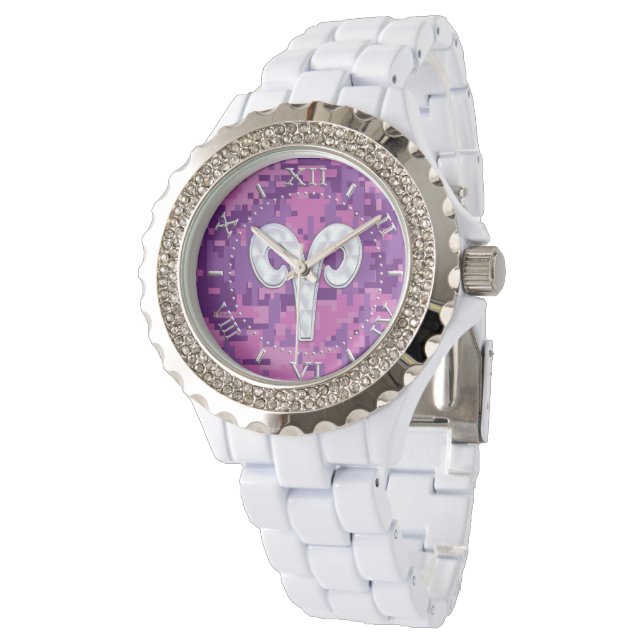 Pearl like Aries Symbol on Rosa Camo Dial Armbandsur (Vinklad)