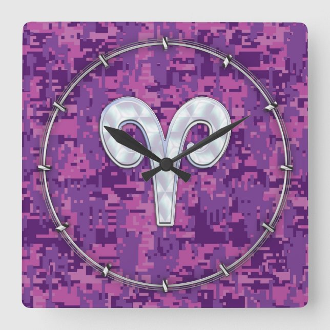 Pearl like Aries Symbol på Rosa Digital Camo Fyrkantig Klocka (Framsida)