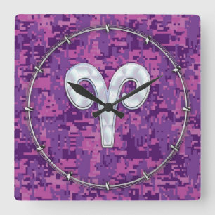 Pearl like Aries Symbol på Rosa Digital Camo Fyrkantig Klocka