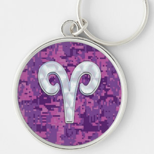 Pearl like Aries Symbol på Rosa Digital Camo Rund Silverfärgad Nyckelring