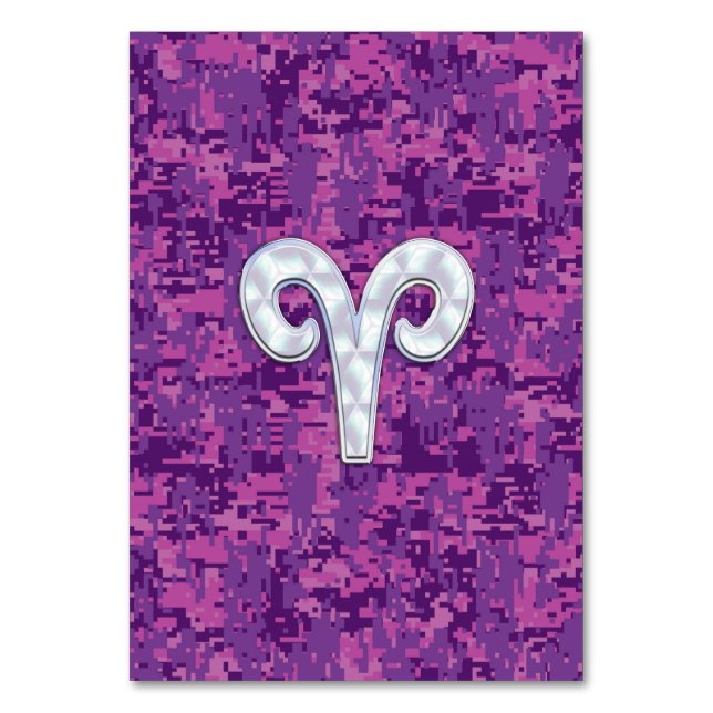 Pearl like Aries Zodiac Sign on Digital Camo Bordsnummer (Framsidan)