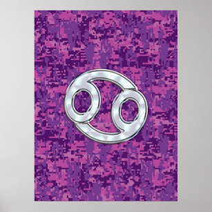 Pearl like Cancer Zodiac Sign on Digital Camo Poster