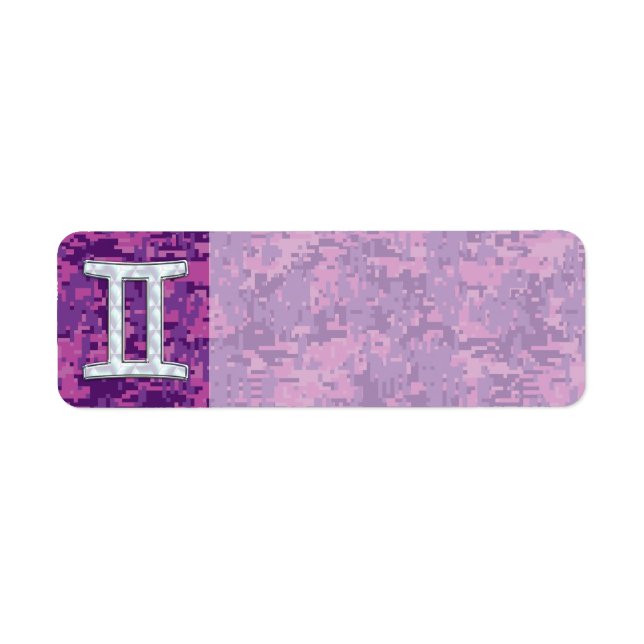 Pearl like Gemini Zodiac Sign on Digital Camo Returadress Etikett (Framsidan)
