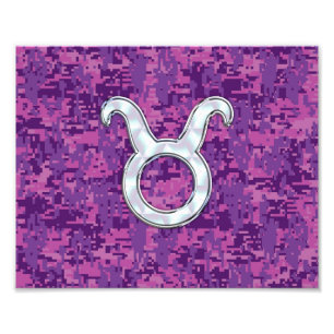 Pearl like Taurus Zodiac Sign on Rosa Digital Camo Fototryck