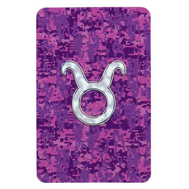 Pearl like Taurus Zodiac Sign on Rosa Digital Camo Magnet (Vertikal)