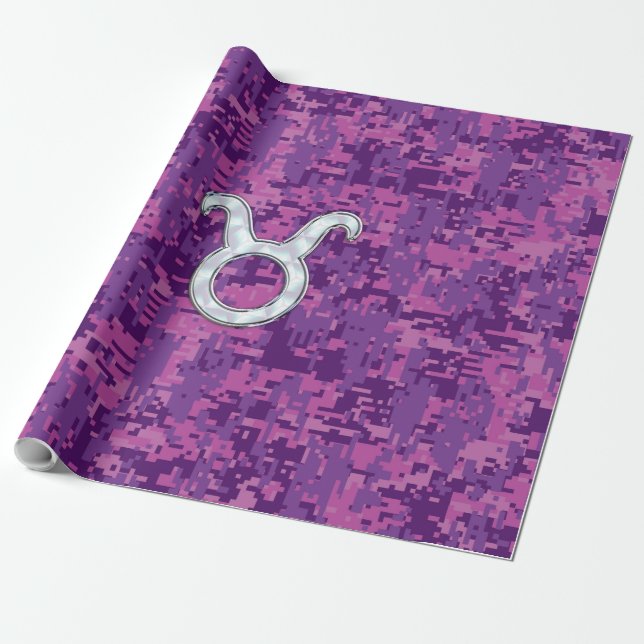 Pearl like Taurus Zodiac Sign on Rosa Digital Camo Presentpapper (Utrullad)
