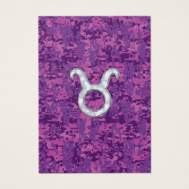 Pearl like Taurus Zodiac Sign on Rosa Digital Camo Visitkort (Framsidan)