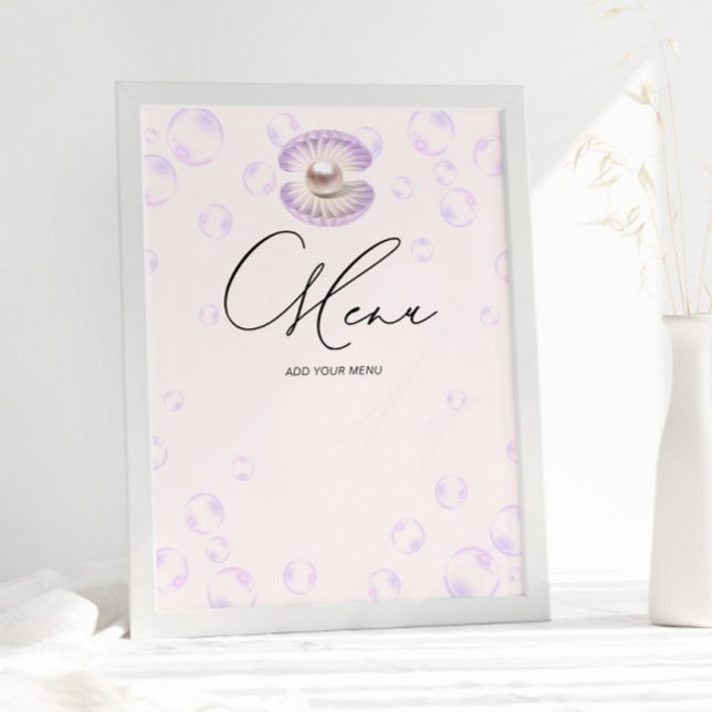 Pearl Lila Bubbles Menu Baby Shower Poster (Skapare uppladdad)
