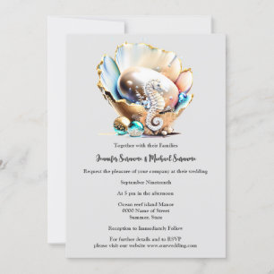 Pearl lyster snäcka seahorse fantasybubblor strand inbjudningar