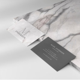 Pearl Marble Masculine Double Monogram Visitkort