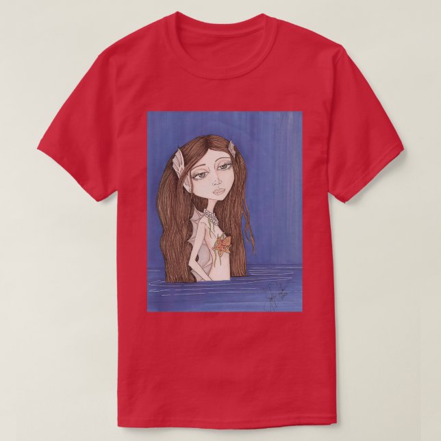 Pearl Mermaid fantasy big eyes art T Shirt (Design framsida)