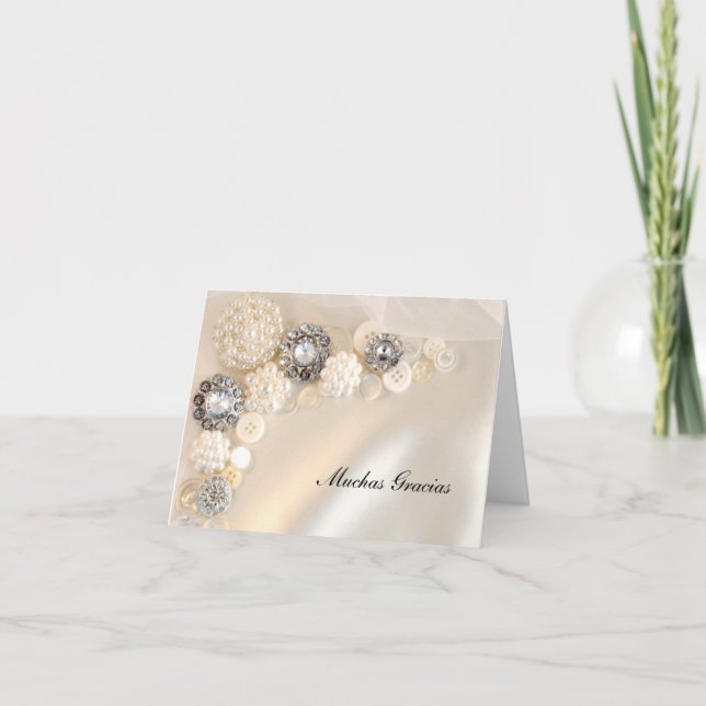 Pearl och Diamond Buttons Spanska Tacken Tack Kort (Framsida)