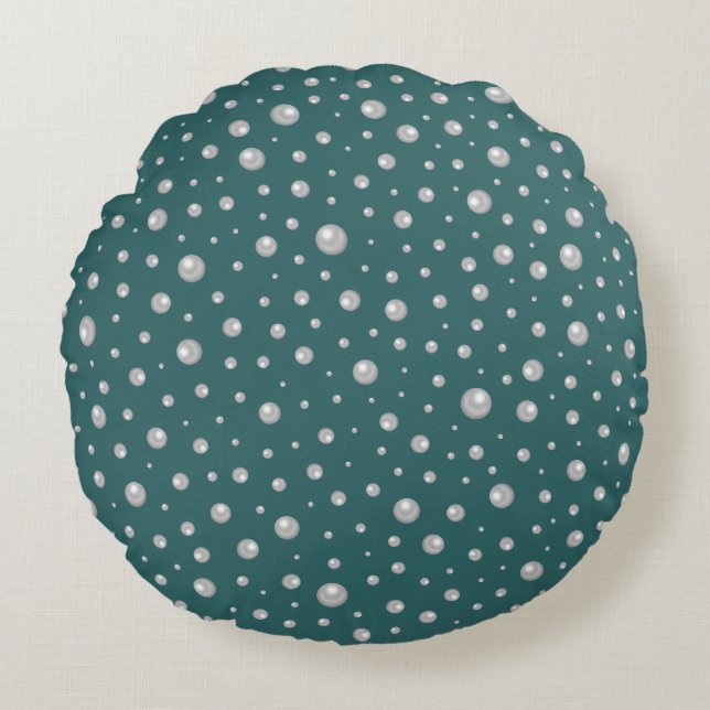 Pearl Pattern on Transformative Teal Background Rund Kudde (Framsidan)