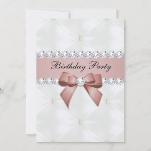 Pearl Quilt & Ro Guld Jewel Bow Birthday Inbjudningar