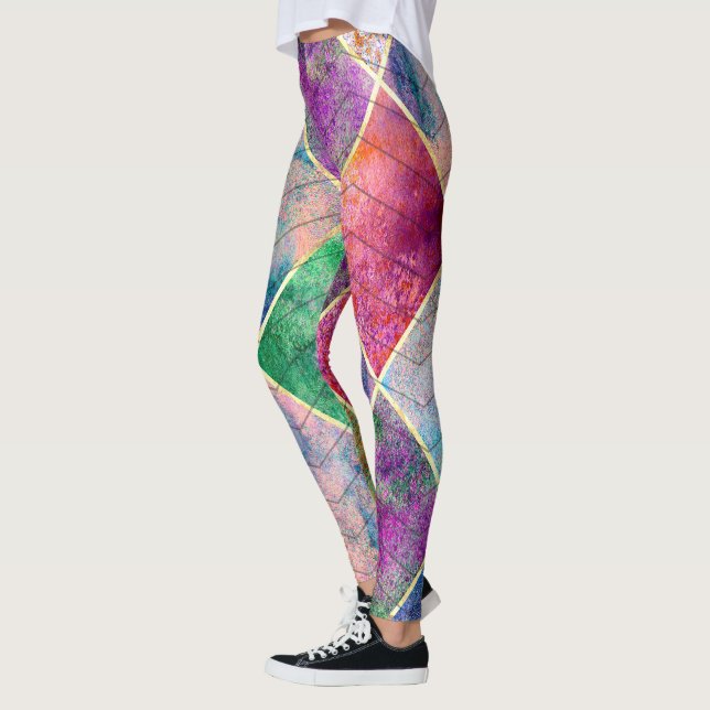 Pearl Rainbow Tie Dye Harlequin Herringbone Leggings (Vänster)