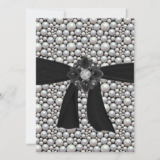 Pearl Ribbon & Rhinestone-inbjudan Inbjudningar (Framsida)