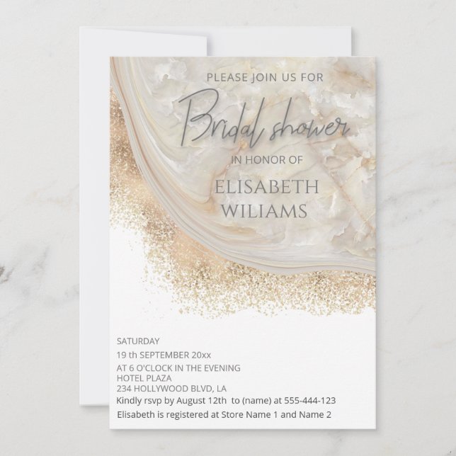 Pearl ro marble marble agate calligraphy inbjudningar (Framsida)