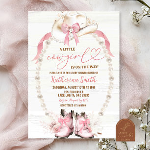 Pearl Rosa Bow Coquette Cowgirl Baby Shower Inbjudningar