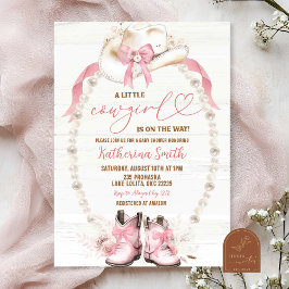 Pearl Rosa Bow Coquette Cowgirl Barnrumsfirande Inbjudningar