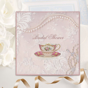 Pearl rosa snöre möhippa Tea Party-inbjudan Inbjudningar