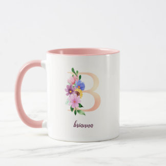 Pearl Rosa Watercolor Blommigt Brev B Monogram Mugg