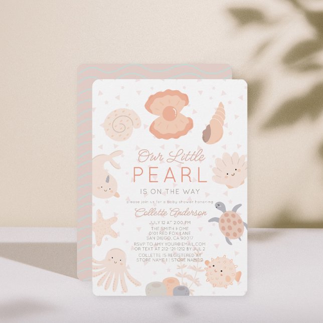 Pearl Seashell skapar Rosa Girl Baby Shower Inbjudningar (Skapare uppladdad)