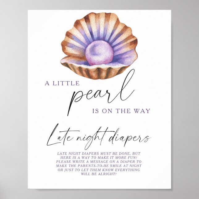 Pearl shell baby shower Sent natt blöjor spel Poster (Framsidan)