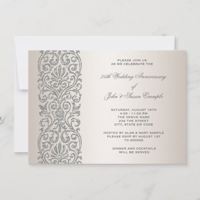 Pearl Silver Gräns 25-årsdagen Party Inbjudningar (Framsida)