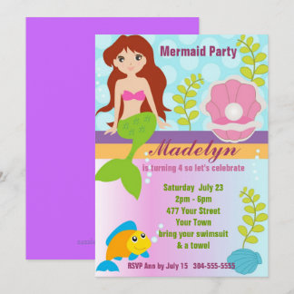 Pearl Sjöjungfru Bassäng Party Inbjudningar