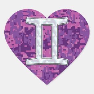 Pearl som Gemini Zodiac Symbol Digital Camouflage Hjärtformat Klistermärke