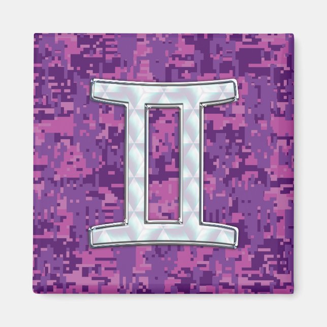 Pearl som Gemini Zodiac Symbol Digital Camouflage Magnet (Framsidan)