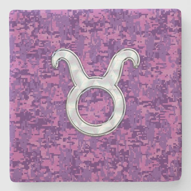Pearl som Taurus Zodiac Sign Fuchsia Digital Camo Underlägg Sten (Framsidan)