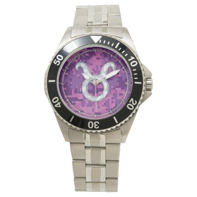 Pearl som Taurus Zodiac-symbol på Digital Camo Armbandsur (Framsida)