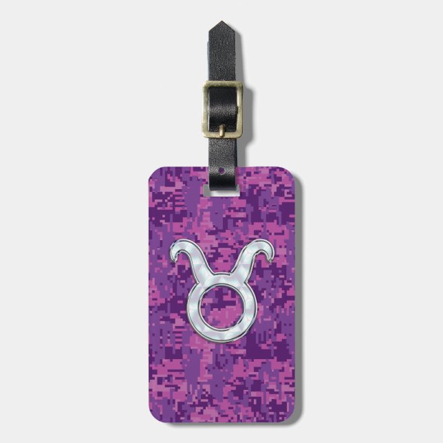 Pearl som Taurus Zodiac-symbol på Digital Camo Bagagebricka (Vertikal Framsida)