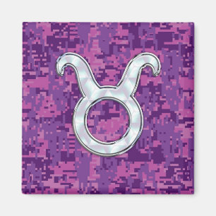 Pearl som Taurus Zodiac-symbol på Digital Camo Magnet