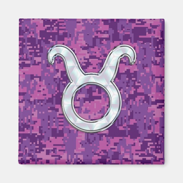 Pearl som Taurus Zodiac-symbol på Digital Camo Magnet (Framsidan)