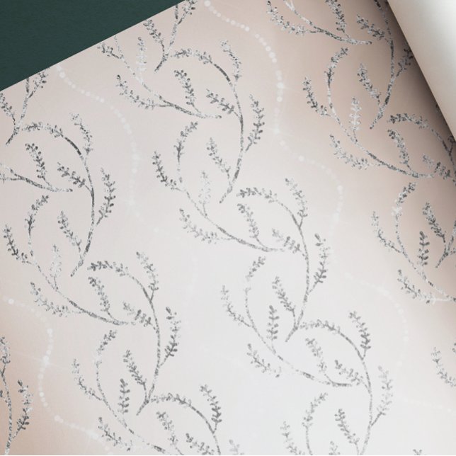 Pearl Sparkly Laurel Blommigt Silver Diamonds Presentpapper (Pearl Sparkly Laurel Floral Silver Diamonds Wrapping Paper)